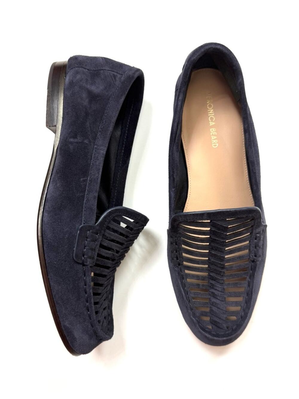 Veronica Beard Navy Suede Cutout Loafers